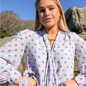 NWT ASOS vintage- style purple polka dot blouse with button sleeves